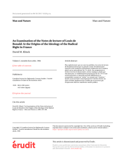 An Examination of the Notes de lecture of Louis de Bonald