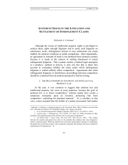 Antitrust Issues in the Litigation and Settlement of Infringement Claims