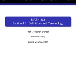 MATH 312 Section 1.1: Definitions and Terminology