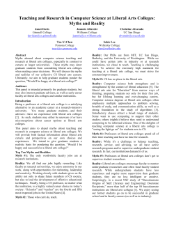 Teaching and Research in Computer Science at Liberal Arts Colleges