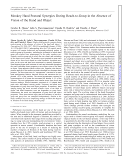 Monkey Hand Postural Synergies During Reach-to
