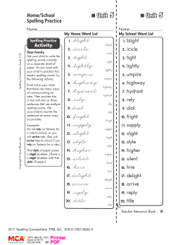 Home/School Spelling Practice 1. blight 2. icicle 3. tight 4. lightly 5