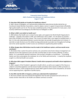FAQ on ANA`s Involvement with Health Care Reform
