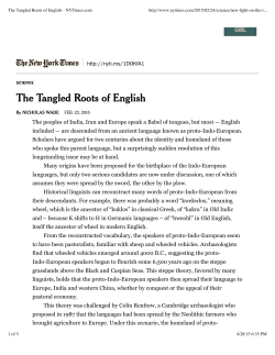 NIcholas Wade 2015 The Tangled Roots of English