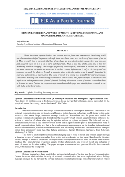 Opinion Leadership and Word of Mouth (A Review): Conceptual and