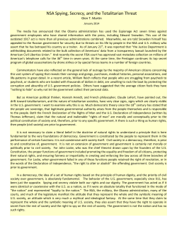 NSA Spying, Secrecy, and the Totalitarian Threat