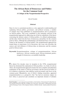 The African Basis of Democracy and Politics for the Common Good