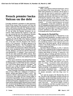 French Premier Backs Vatican on the Debt