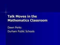 Talk Moves in the Mathematics Classroom