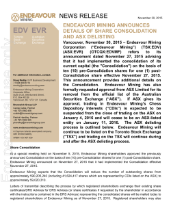 endeavour mining announces details of share consolidation and asx