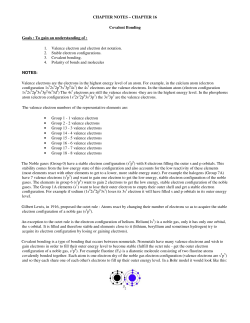 CHAPTER NOTES – CHAPTER 16 Covalent