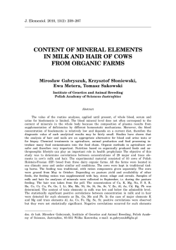CONTENT OF MINERAL ELEMENTS IN MILK AND HAIR OF COWS