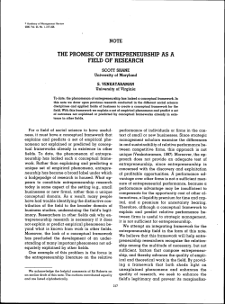 the promise of entrepreneurship as a field of research