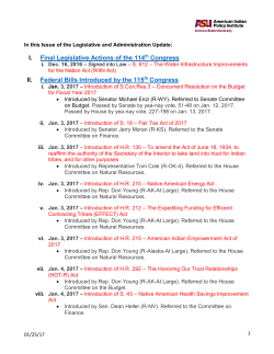 I. Final Legislative Actions of the 114th Congress II. Federal Bills