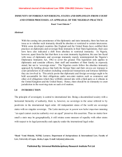 IMMUNITY OF FOREIGN SOVEREIGNS, STATES AND DIPLOMATS