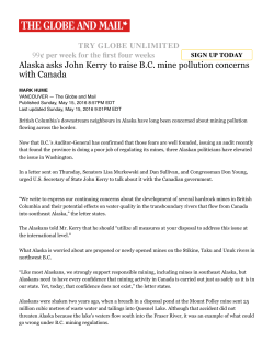 Alaska asks John Kerry to raise B.C. mine pollution concerns with