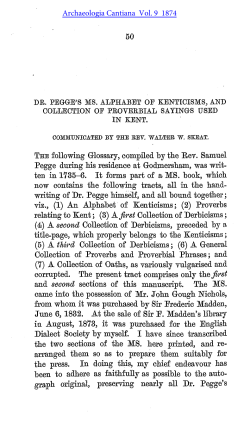 Dr Pegge`s Alphabet of Kentcisms, and Collection of Proverbial