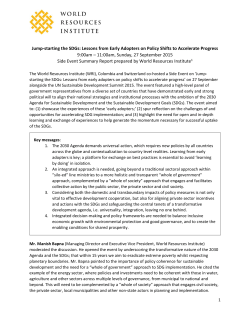 Jump-starting the SDGs: Lessons from Early Adopters on Policy