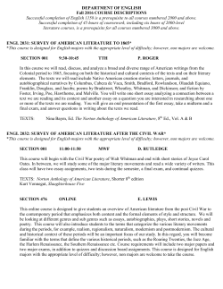 DEPARTMENT OF ENGLISH Fall 2016 COURSE DESCRIPTIONS