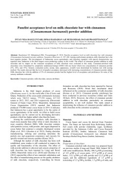 Panelist acceptance level on milk chocolate bar with cinnamon