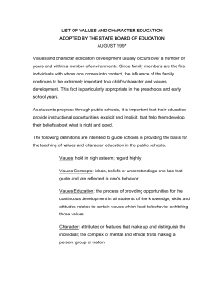 list of values and character education
