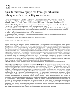 Qualit&eacute; microbiologique des fromages artisanaux fabriqu&eacute;s au lait