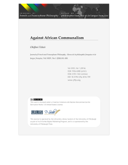 Against African Communalism - Journal of French and Francophone