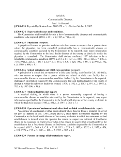 Article 6. Communicable Diseases.