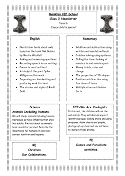 Monkton CEP School Class 2 Newsletter English Numeracy Science
