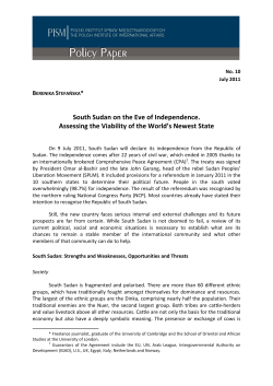 South Sudan on the Eve of Independence. Assessing the
