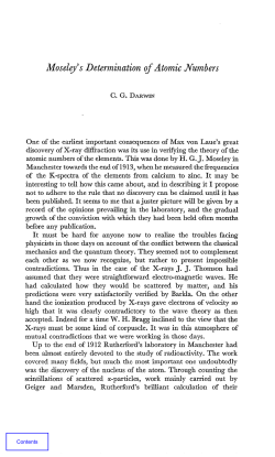 CG Darwin: Moseley`s Determination of Atomic Numbers