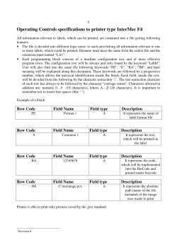 Operating Controls specifications to printer type InterMec F4