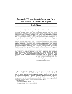 Canada`s “Newer Constitutional Law” and the Idea of Constitutional