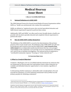Medical Hearsay Issue Sheet - Sexual Assault Forensic Examiner