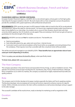 6 Month Business Developer, French and Italian Markets