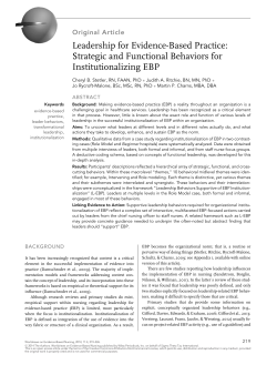 Leadership for Evidence‐Based Practice: Strategic and Functional