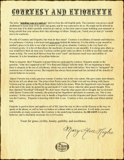 COURTESY AND ETIQUETTE - The St. James Tearoom