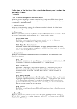Definitions of the Medieval Memoria Online Description Standard for