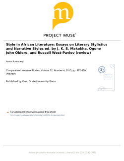 Style in African Literature: Essays on Literary