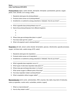 Name: Cells Test Review 20152016 Photosynthesis