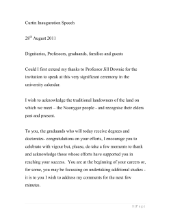 Curtin Inauguration Speech 28 August 2011 Dignitaries, Professors