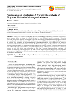 A Transitivity analysis of Bingu wa Mutharika`s inaugural address