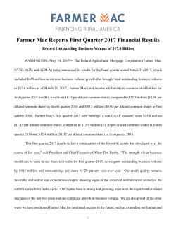 May 10, 2017: Farmer Mac Reports First Quarter 2017 Financial