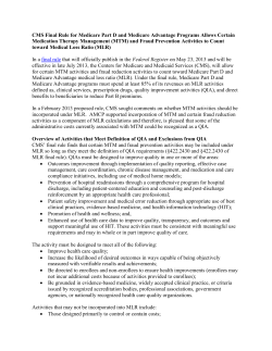 Summary of CMS Final Rule for Medical Loss Ratio requirements for