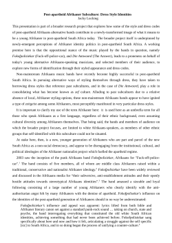 Post-apartheid Afrikaner Subculture: Dress Style Identities