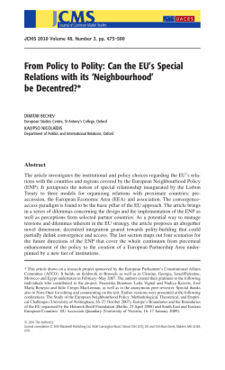 From Policy to Polity: Can the EU`s Special Relations with its