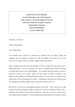 16 November: Dame Helen Alexander receives L&eacute;gion d`honneur