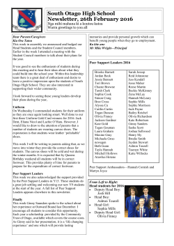 South Otago High School Newsletter, 26th February 2016