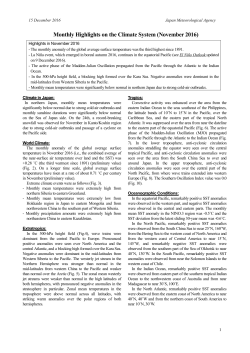 Monthly Highlights on the Climate System (November 2016)