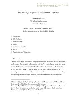 Individuality, Subjectivity, and Minimal Cognition - Peter Godfrey